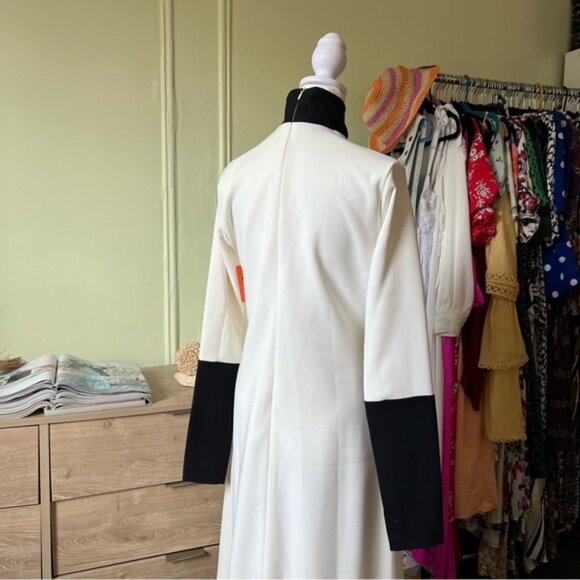 Black & White Color-block Structured Turtleneck Long-Sleeve A-line Gown Dress S - Picture 11 of 16